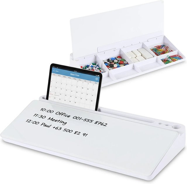 Relaxdays Schreibtischorganizer mit Whiteboard aus Glas und Kunststoff in Weiß, B/T/H: 40 x 18 x 5,5 cm - Bild 1