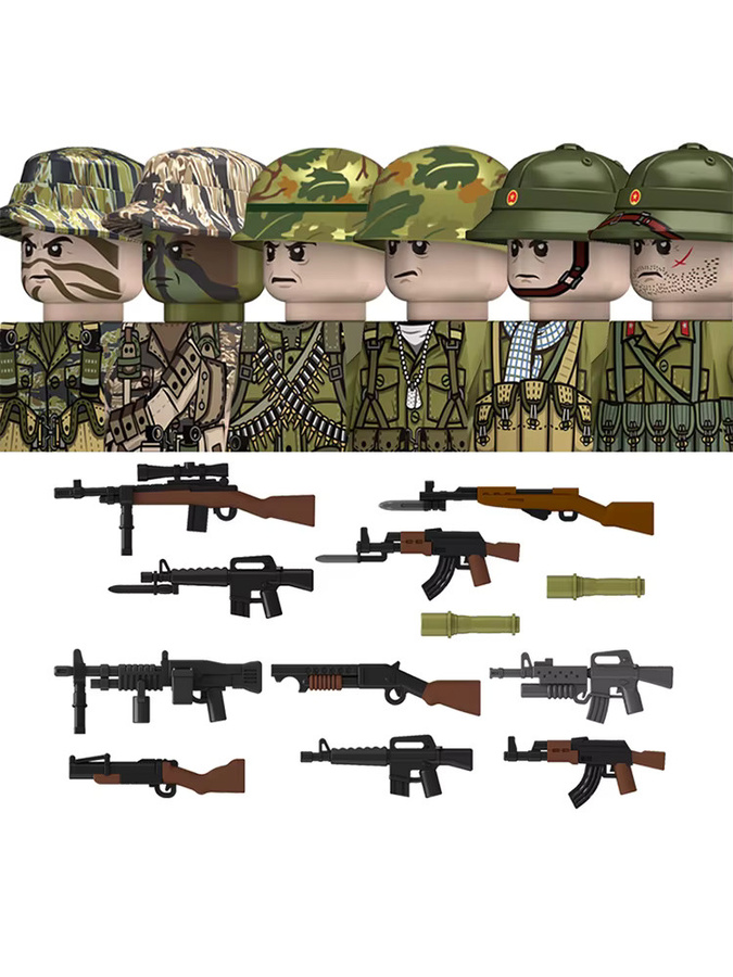 Brangdy MOC Vietnamkrieg Militär Soldaten Bausteine Set mit Infanterie-Helmen und Waffen in Multicolour - Bild 2