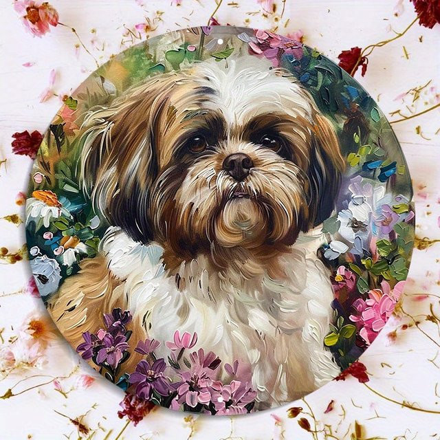 Rundes Aluminium-Wandschild mit Shih Tzu Hund Motiv von Potdemiel, Mehrfarbig, Durchmesser: 20,3 cm - Bild 1