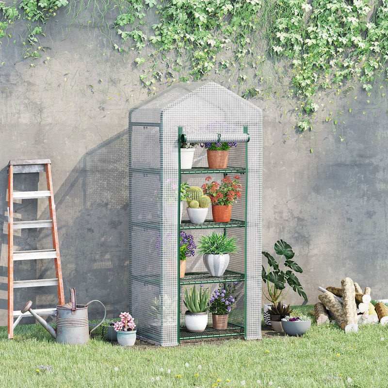 Outsunny Folien Gewächshaus in Weiß mit 4 Regalfächern, B/T/H: 70 x 50 x 160 cm - Bild 3