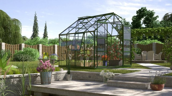Vitavia Gewächshaus Jupiter 6700 in Smaragdgrün mit 6,7 m² Fläche, ESG-Sicherheitsglas und Doppelschiebetür