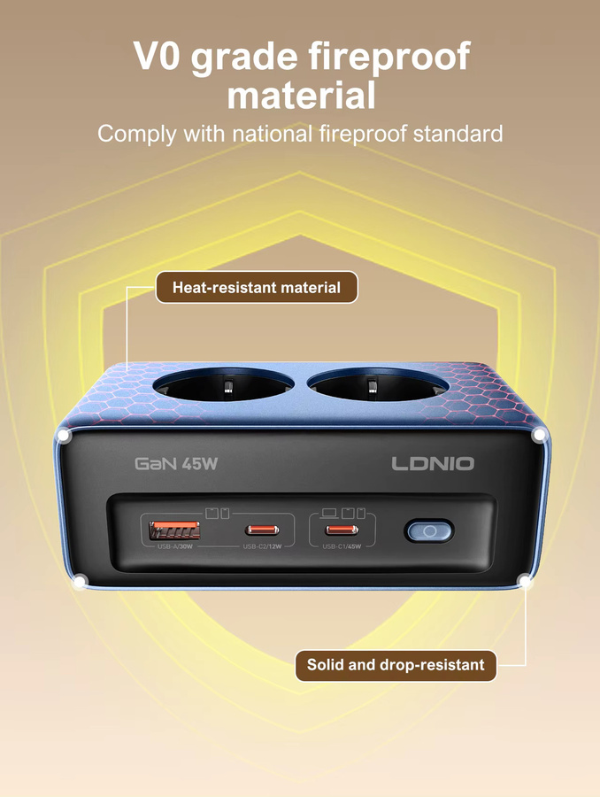 LDNIO Cube Schnellladegerät Steckdosenleiste mit 45W USB-C Ladestation in Blau - Bild 3