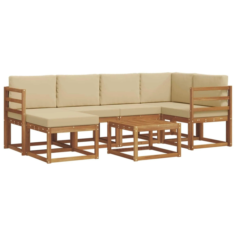 vidaXL Outdoor-Sofagarnitur aus Akazienholz in L-Form mit 7 Teilen, Set bestehend aus 3-Sitzer-Sofa, Eckelement, Ottoman und Couchtisch, Farbe Natur und Beige - Bild 2