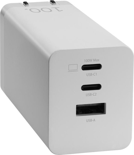 Asus AC100-02 Netzteil mit GaN-Technologie, 100 Watt, 3 Anschlüsse (1 x USB-A, 2 x USB-C), weiß - Bild 1