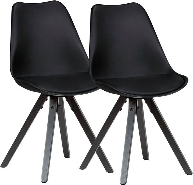 2er Set Esszimmerstühle Wohnling in Schwarz aus Kunstleder und Hevea Massivholz, Höhe: 87 cm, Breite: 52 cm, Tiefe: 49 cm - Bild 1