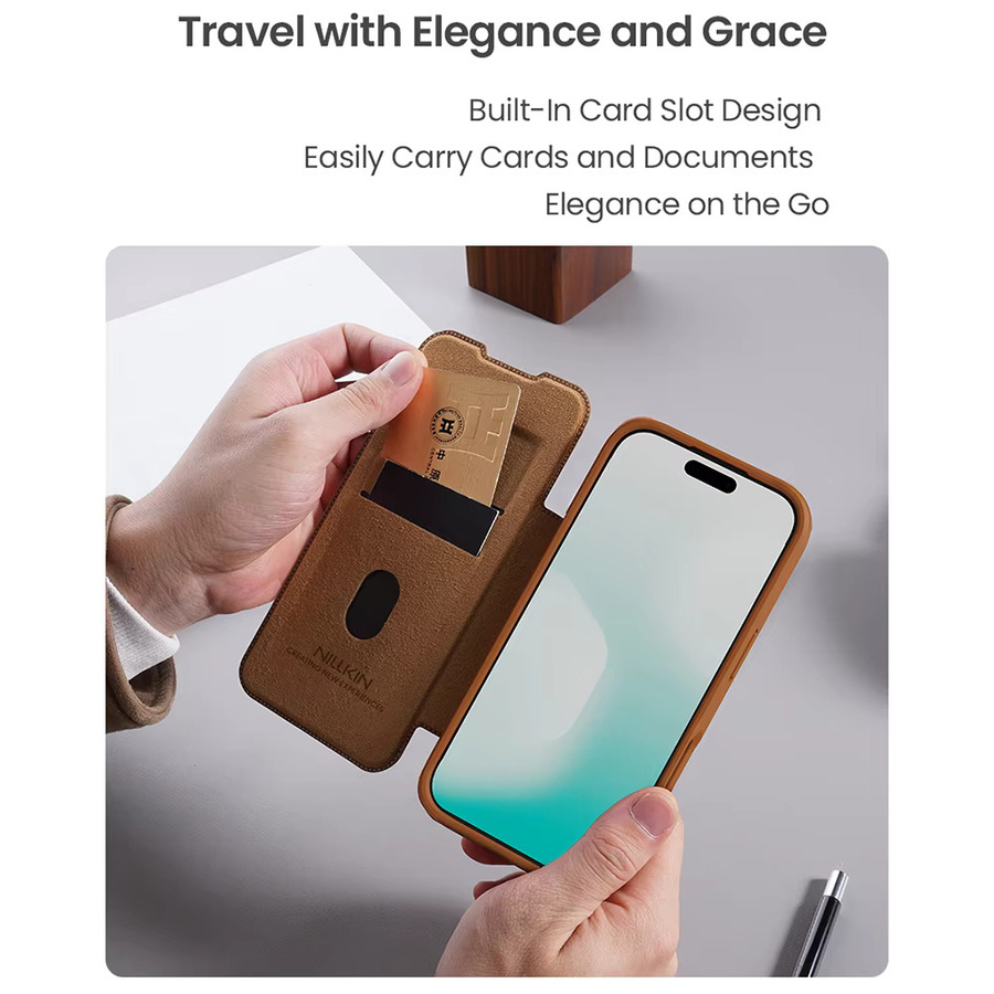 NILLKIN Qin Pro Leder Flip Cover Hülle mit Kartenfach und Kameraschutz für iPhone 17 Pro Max und iPhone 17 Pro in Schwarz - Bild 2