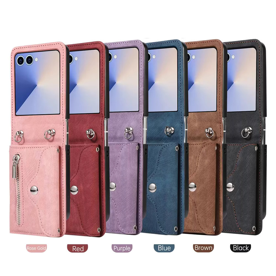 Leder Crossbody Brieftasche und Handyhülle mit Reißverschluss und Kartenhalter für Samsung Galaxy Z Flip7 FE, Flip6, Flip5, Flip4 und Flip3 in Purple - Bild 6