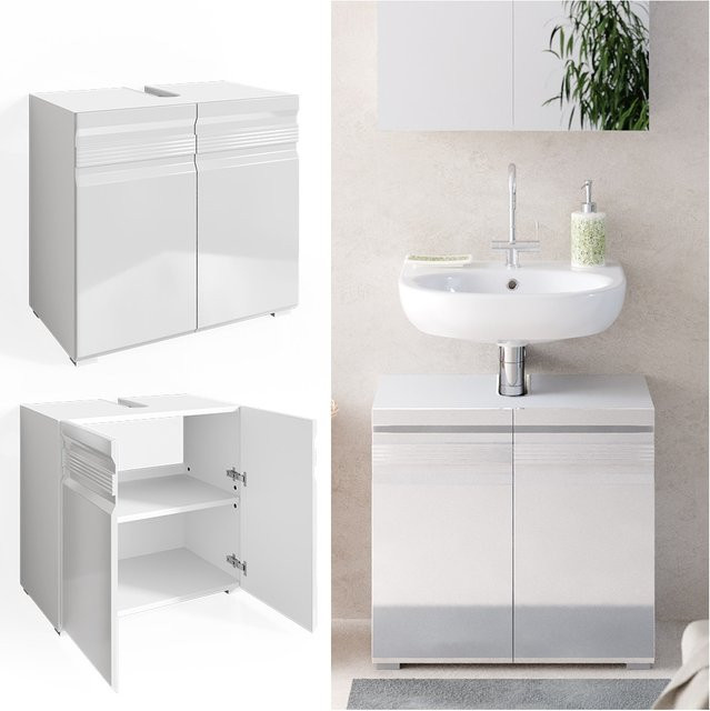 Vicco Waschbeckenunterschrank Freddy Badschrank in Weiß Hochglanz B/T: 60 x 56 cm - Bild 1