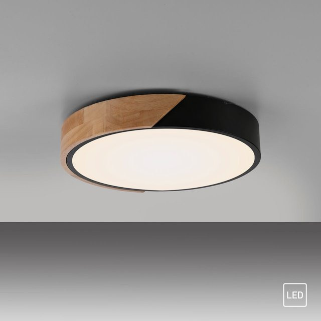 JUST LIGHT LED Deckenleuchte BILA in Schwarz mit Holzapplikationen, 24W, 3000K Warmweiß, Durchmesser: 32 cm - Bild 1