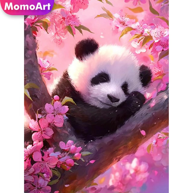 Momoart Diamant-Stickerei Panda mit Kirschblüten als DIY Mosaik-Dekoration, Multicolor, B/H: 30,0 x 20,0 cm - Bild 1