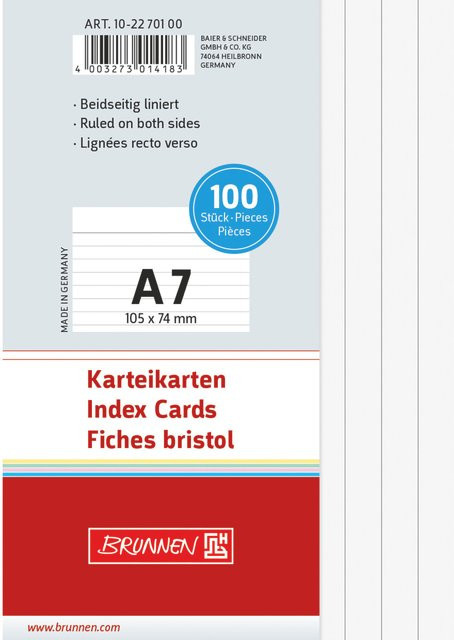 Brunnen Karteikarten Weiß A7 Liniert 100 Stück - Bild 1