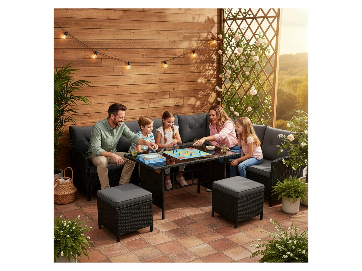 Juskys Gartenlounge Manacor Polyrattan Set in Schwarz mit dunkelgrauen Bezügen für 8 Personen - Bild 2