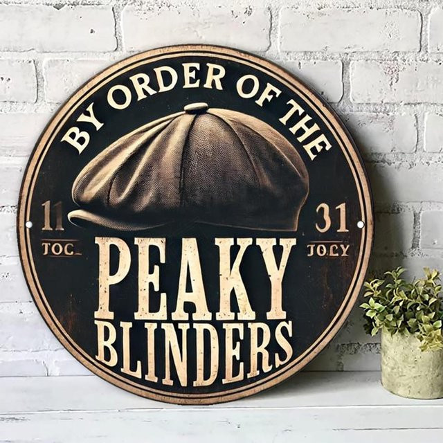 Potdemiel Vintage Metall-Wandkunstschild By Order of The Peaky Blinders, kreisförmiges Retro-Dekor aus Aluminium in Schwarz, Durchmesser: 20 cm - Bild 1