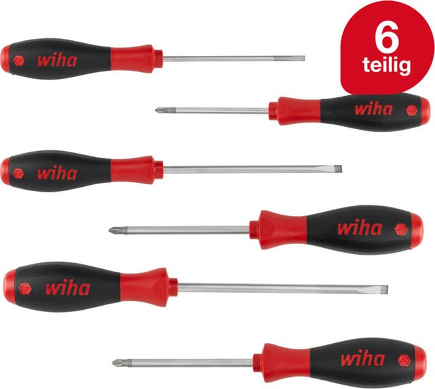 Wiha Schraubendreher-Set SoftFinish 6-teilig mit Schlitz, Phillips und Pozidriv in Rot - Bild 2
