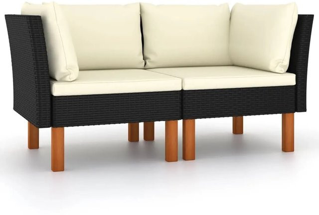vidaXL Ecksofa Set aus 2 Stück in Schwarz aus Poly Rattan und Eukalyptus Massivholz mit Metallrahmen - Bild 1