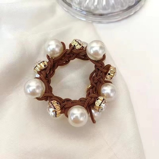 Haargummi mit Imitation Perlen und Strass-Verzierung, grau, Mädchen - Bild 1