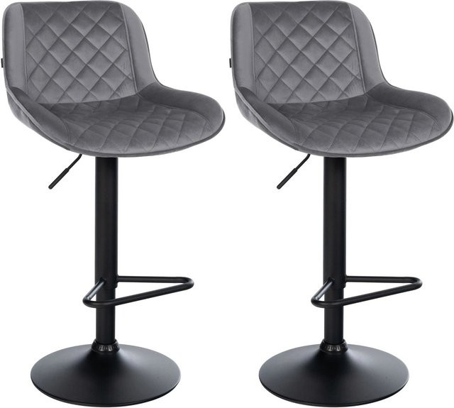 DELUKE 2er Set Barhocker KUHAR aus Samt in Dunkelgrau, höhenverstellbare Barstühle mit Lehne und 360 Grad Drehsitz, B/T/H: 50 x 52 x 84 cm - Bild 1