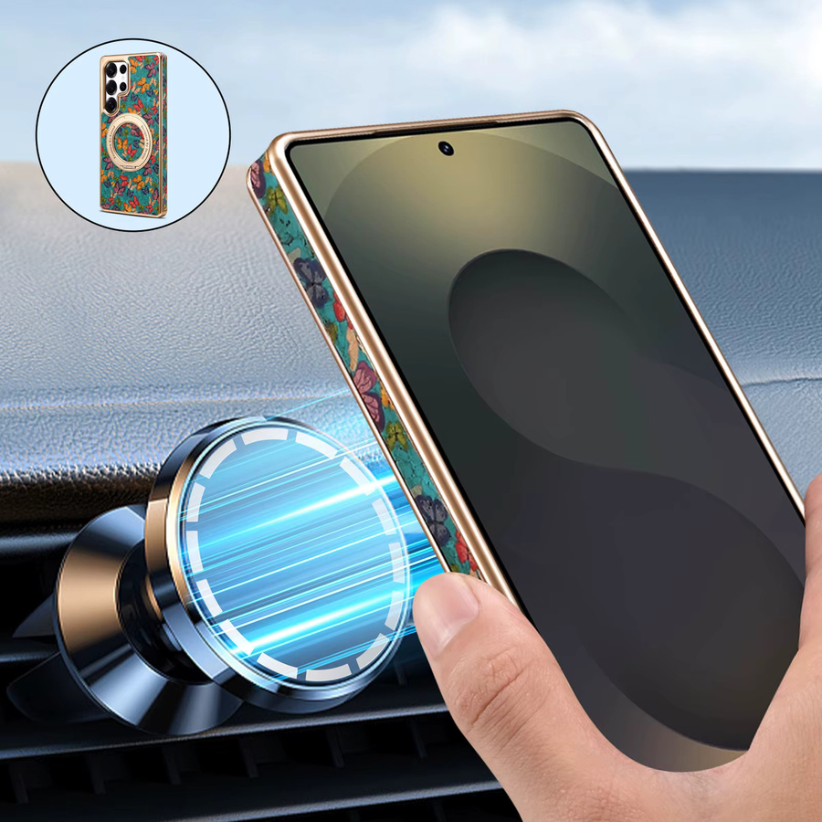 Luxuriöse Handyhülle mit Blumenmuster und drehbarer Halterung für Samsung S23 Ultra, S24, S25 Plus und S26, kabelloses Laden, Multicolor und Rot - Bild 2