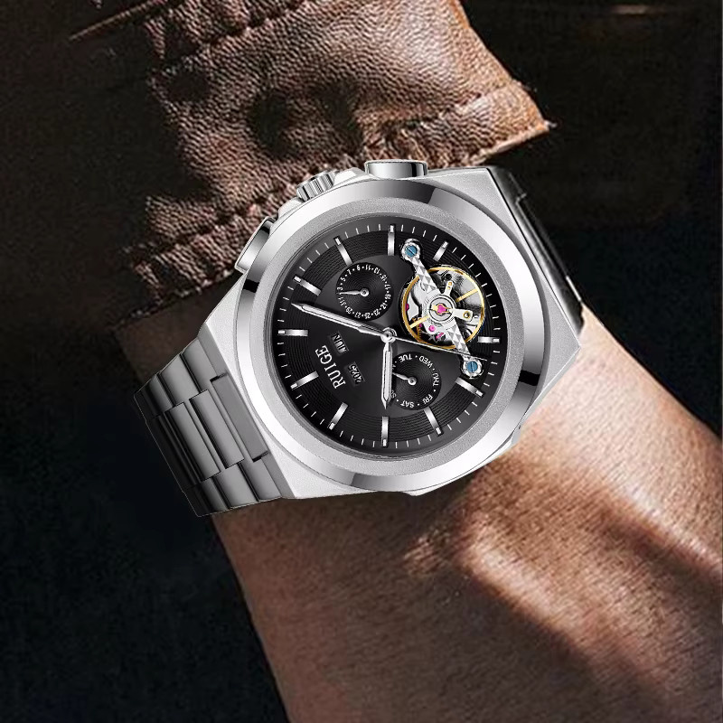 RUIGE Armbanduhr Edelstahl, Automatik, Schwarz, Herren - Bild 5