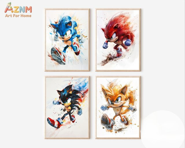 Kayou Sonic Hedgehog Wandkunst Poster mit Shadow, Tails und Knuckles in Mehrfarbig - Bild 1