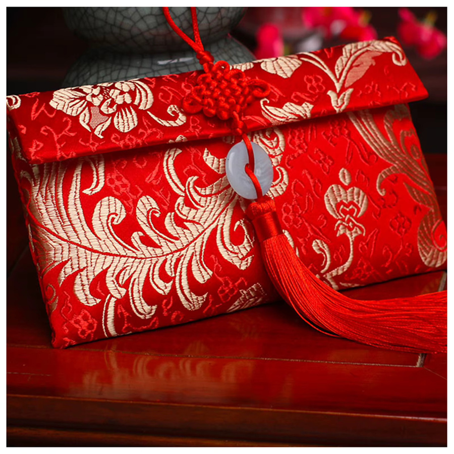 Traditionelle rote Umschläge Hongbao aus Brokat für Hochzeit und Neujahr in Rot und Schwarz - Bild 1