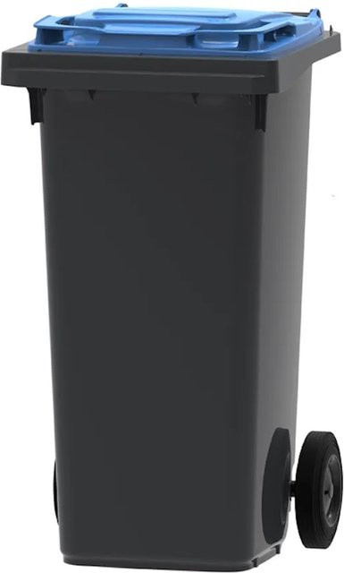 PROREGAL Mülltonne Müllgroßbehälter mit 2 Rädern, 120 Liter, Grau mit blauem Deckel, H x B x T: 97,4 x 47,9 x 55,5 cm - Bild 1
