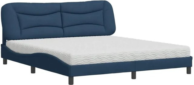 vidaXL Bett mit Matratze in Blau aus Stoff und Kiefernholz, B/T: 180 x 200 cm - Bild 1
