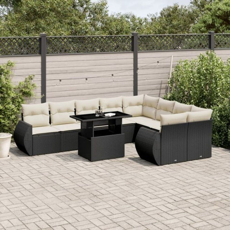 10-tlg. Garten-Sofagarnitur aus Poly-Rattan mit Kissen in Schwarz von VIDAXL - Bild 1