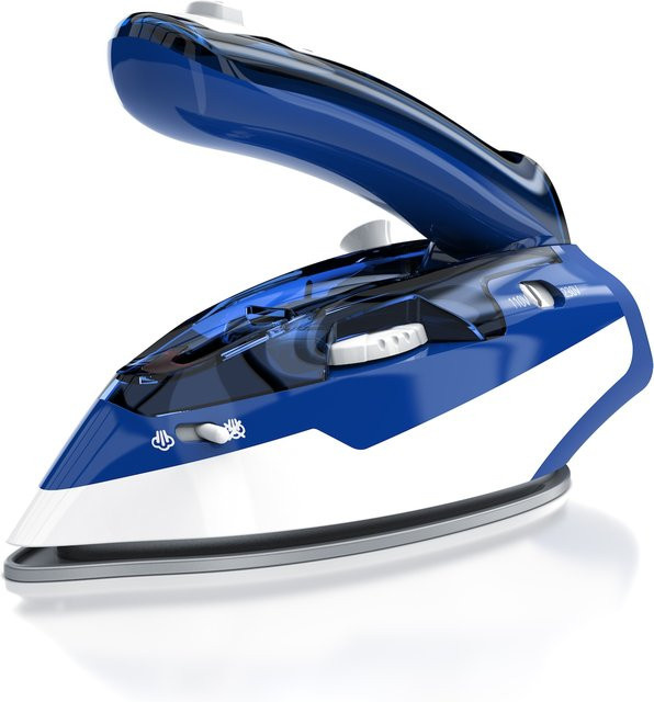 MyBeo Reisebügeleisen in Blau mit 1100 W, klappbar, Edelstahlsohle und Dampfstoß, Dual-Voltage - Bild 1