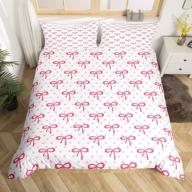 JMG Household Supplies Bettwäscheset Kirschkuchen-Design in Rosa mit Schleifen und Herzen, 3-teilig, B/H: 150 x 200 cm - Bild 1