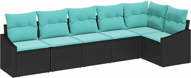 vidaXL Lounge-Gartenmöbel Set aus Poly-Rattan in Schwarz, 6-teiliges L-Shape Sofa Set mit Kissen und pulverbeschichtetem Stahlgestell - Bild 1