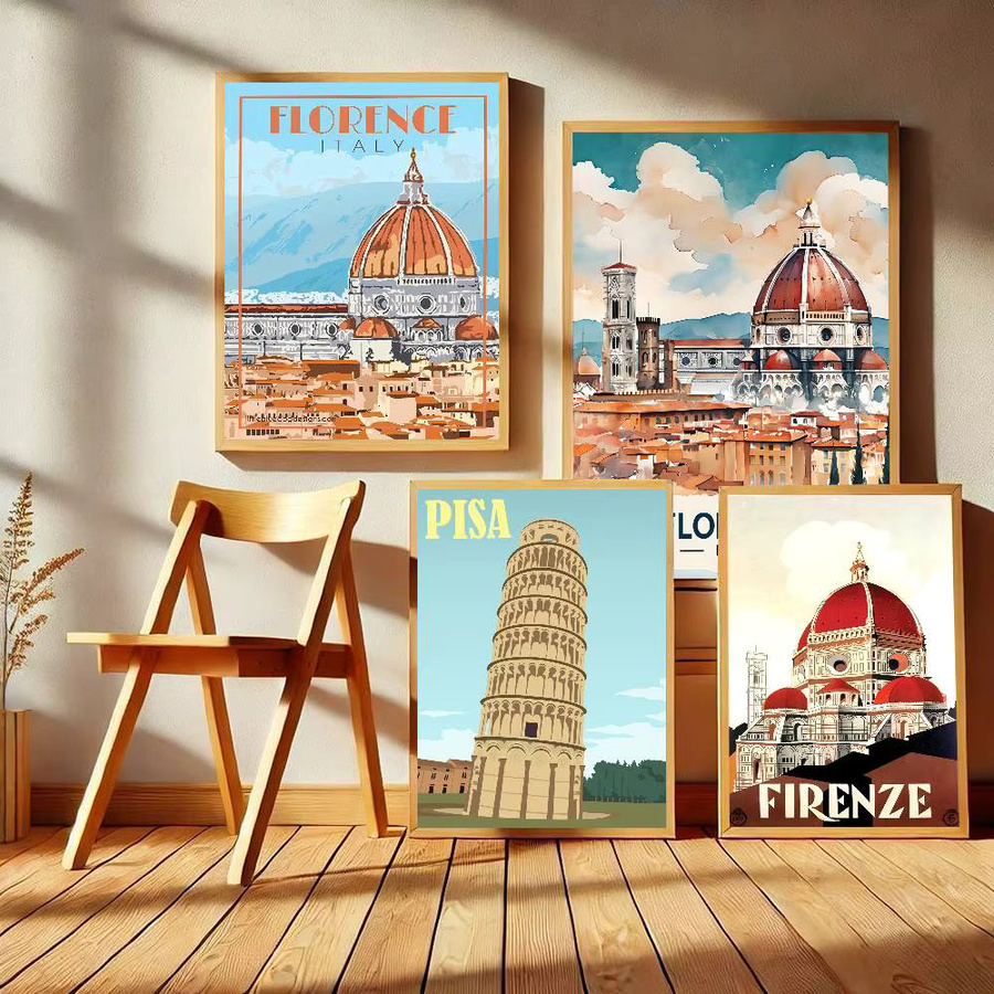 Vintage Anime Poster Sticker Florence Italy Print für DIY Deko in Weiß und Multicolour - Bild 2