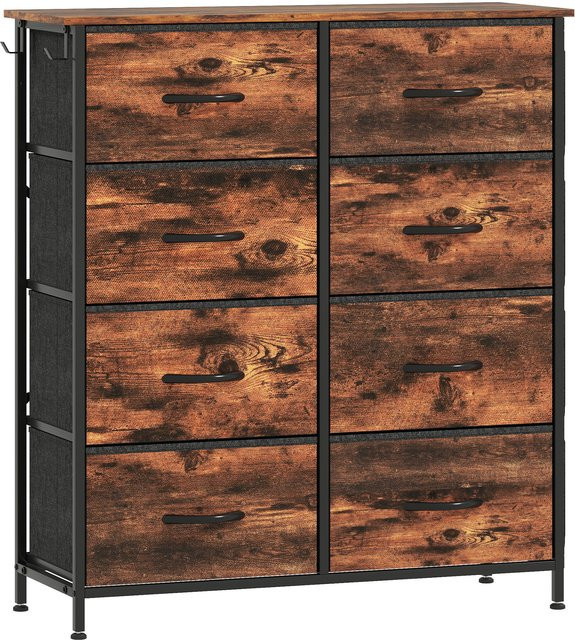 HOMCOM Kommode mit 8 Stoffschubladen, Aufbewahrungsmöbel mit 4 Taschen und 2 Haken, Stahlrahmen, rustikabraun und schwarz - Bild 1