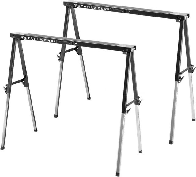 Stahlwerk Sägebock 2er Set Schwarz Höhenverstellbar bis 910 mm Tragkraft 150 kg - Bild 1