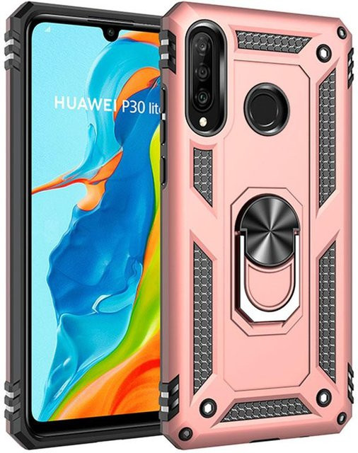 Stoßfeste Schutzhülle mit Ringhalter für Huawei P30 Lite, P40 Lite, E Pro, P30 Pro, P20 Lite und P Smart Z 5G in Transparent oder Pink - Bild 1