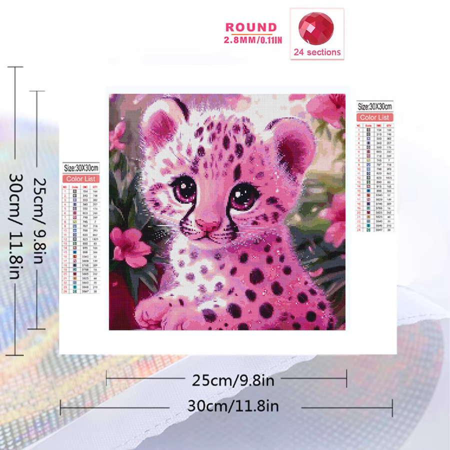 EverShine Diamantmalerei Leopard und Blumen 5D DIY Mosaik Wanddekoration mit runden Strasssteinen in Pink, B/H: 20 x 20 cm - Bild 2