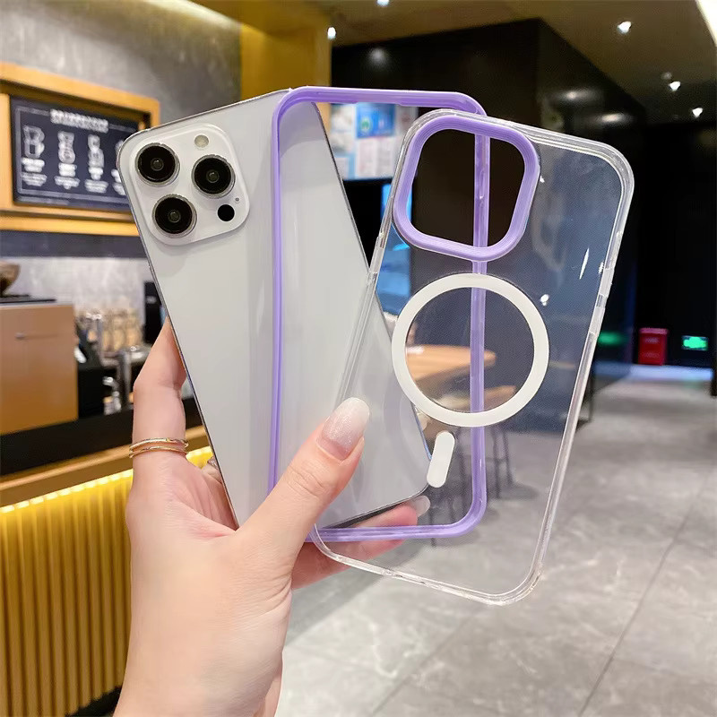 MUQGEW Magnetische Handyhülle für iPhone 11 bis 16 Pro Max, Transparent/Lila, Stoßfeste Schutzhülle mit kabellosem Laden - Bild 2