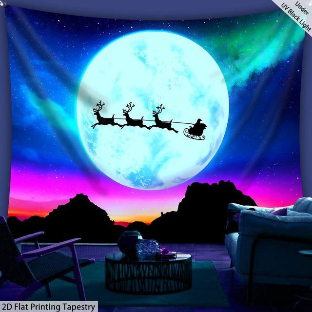 VIKAMA Weihnachts-Wandteppich mit Weihnachtsmann und Schlitten zur Wanddekoration für dein Wohnzimmer - Bild 1