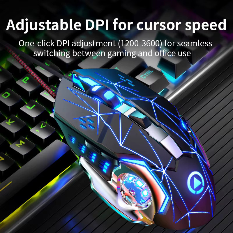 YINDIAO USB-Gaming-Maus mit Kabel, ergonomische 6-Tasten-Maus mit Hintergrundbeleuchtung und verstellbarer DPI für PC und Desktop, Schwarz - Bild 4