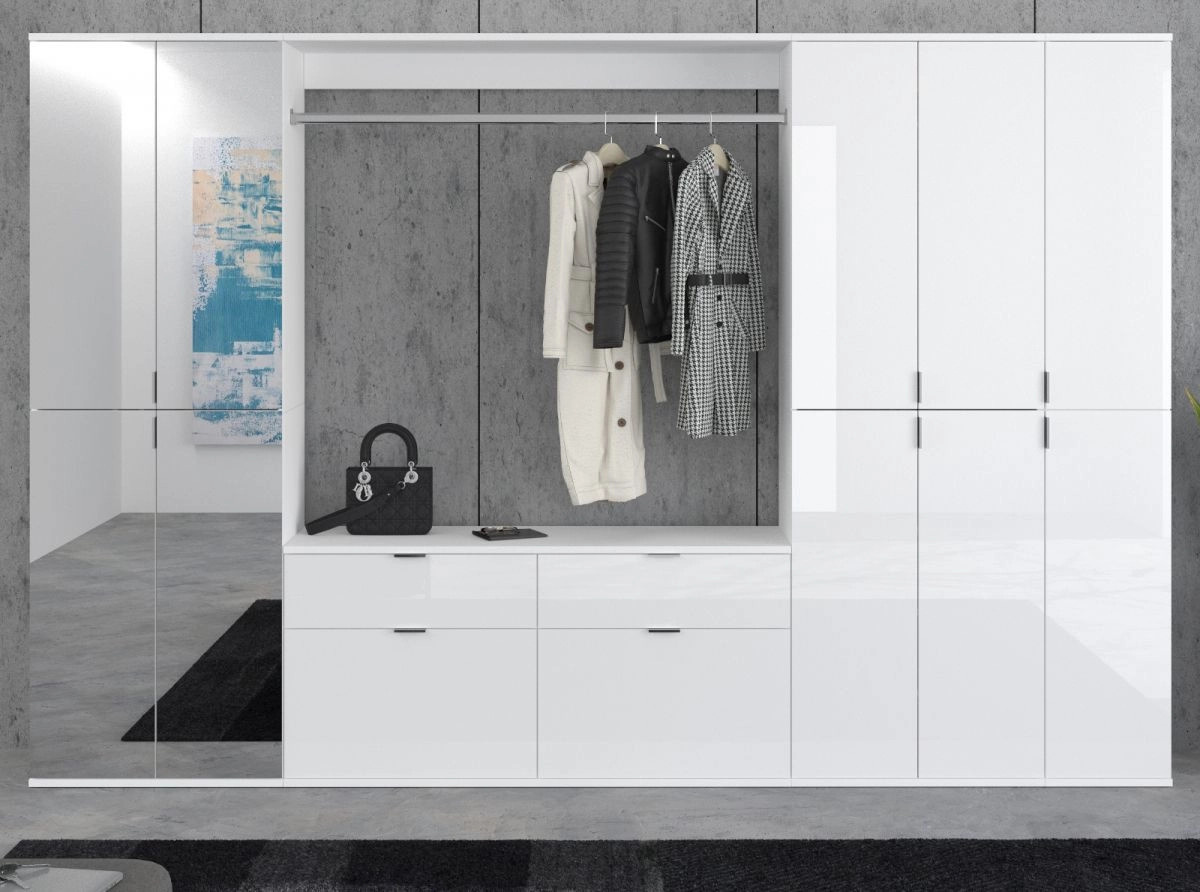 Inn.Furn Garderoben-Set SystemX in Weiß Hochglanz mit Kleiderstange und Sitzbank, Breite: 121 cm - Bild 3