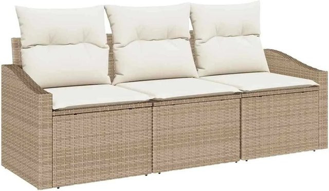 vidaXL Garten-Sofa-Set 3-teilig aus Poly-Rattan in Beige mit Polstern und Metallgestell - Bild 1