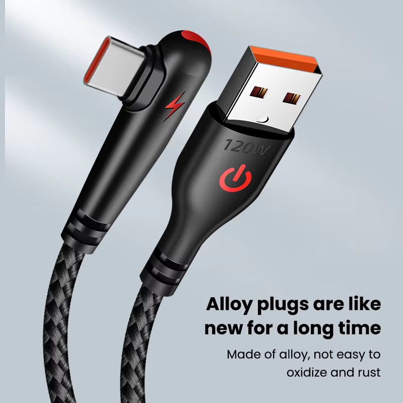 NNBILI USB zu Typ-C Kabel mit 90 Grad Winkel, 120 W Schnellladekabel für Huawei, Xiaomi und Samsung, Schwarz - Bild 3
