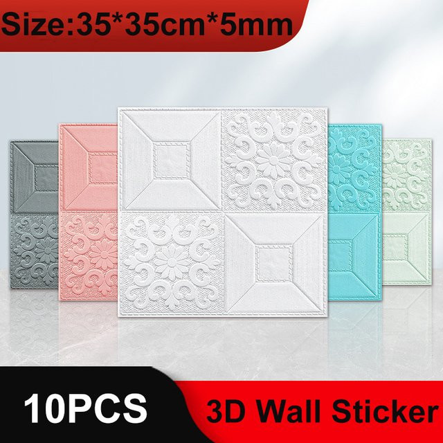 10 Stück Selbstklebende 3D-Wandaufkleber in Ziegelstein-Optik von DZQ, Farbe: Beige, B/B: 35 x 35 cm - Bild 1