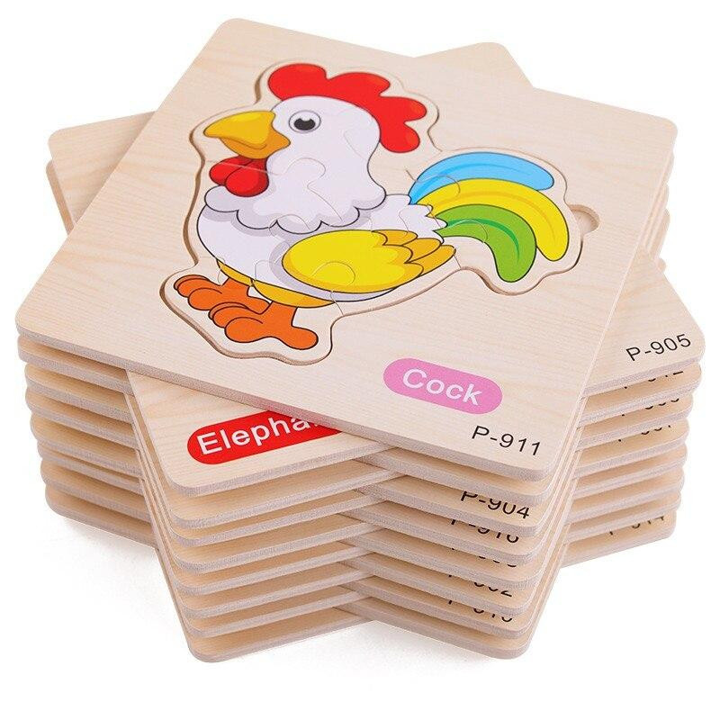 Yiran toy 3-teiliges Set Cartoon-Tier Holz Puzzle Bunt / Mehrfarbig - Bild 1