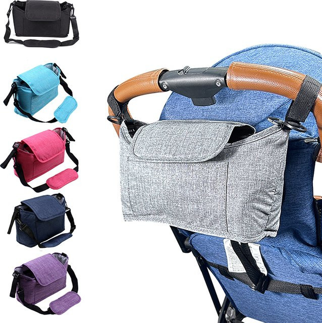Große Aufbewahrungstasche für Kinderwagen als Umhängetasche und Einkaufstasche in Grau oder Schwarz - Bild 1