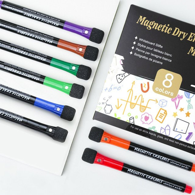 XD-TOPQC 8-Farben-Magnet-Whiteboard-Stifte in Multicolor, löschbare Graffiti-Stifte für Kinder mit Schwammkopf und Bullet-Spitze - Bild 1