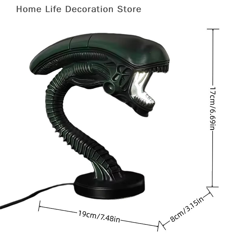 Alien-förmige Tischlampe in Schwarz als moderne Schlafzimmerdekoration aus Kunststoff mit warmweißem Licht - Bild 3