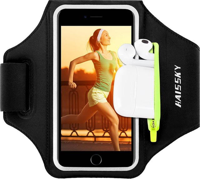 HAISSKY Sportarmbinde mit Reißverschluss für iPhone 17 16 15 14 13 Pro Max und 16 Plus in Schwarz - Bild 1