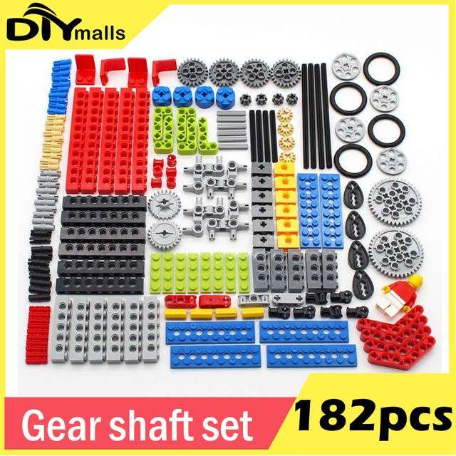 wishiot MOC Technisches Set, 182-teiliges Set, Zahnstange, Schubstangenteile, Gebogene Träger, Perforierte Ziegel, Radwelle, Reifen - Bild 1