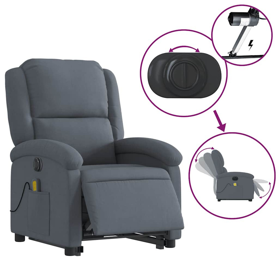 vidaXL Elektrischer Massagesessel mit Aufstehhilfe in Dunkelgrau aus Samt - Bild 4
